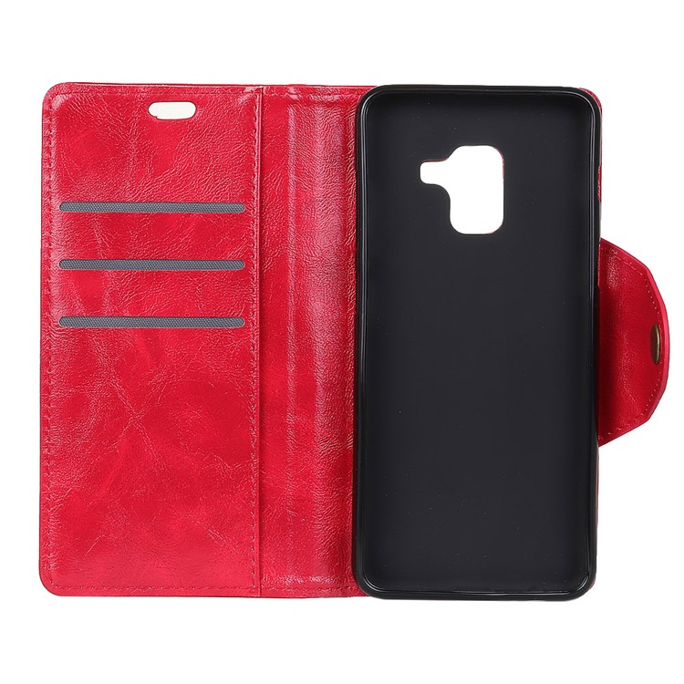 Textured PU Leather Wallet Stand Phone Shell for Samsung Galaxy A8+ (2018) - Red-4