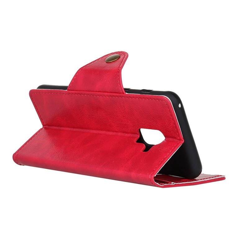 Textured PU Leather Wallet Stand Phone Shell for Samsung Galaxy A8+ (2018) - Red-5