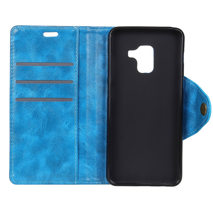 Textured PU Leather Wallet Stand Phone Casing for Samsung Galaxy A8+ (2018) - Blue-4