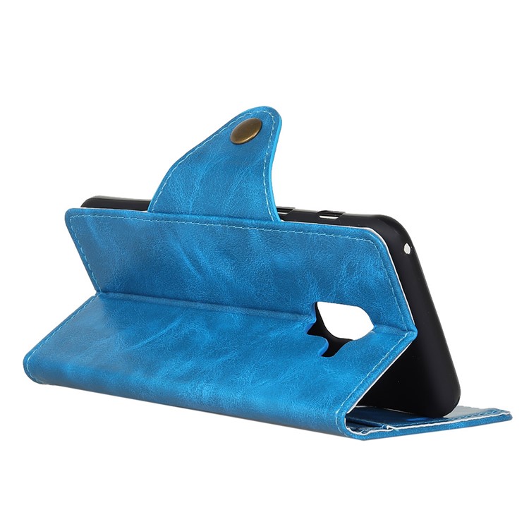 Textured PU Leather Wallet Stand Phone Casing for Samsung Galaxy A8+ (2018) - Blue-5