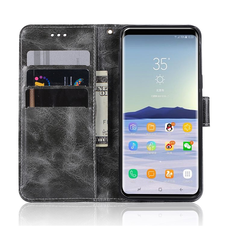 Premium Vintage PU Leather Stand Wallet Cover for Samsung Galaxy S9 SM-G960 - Grey-5
