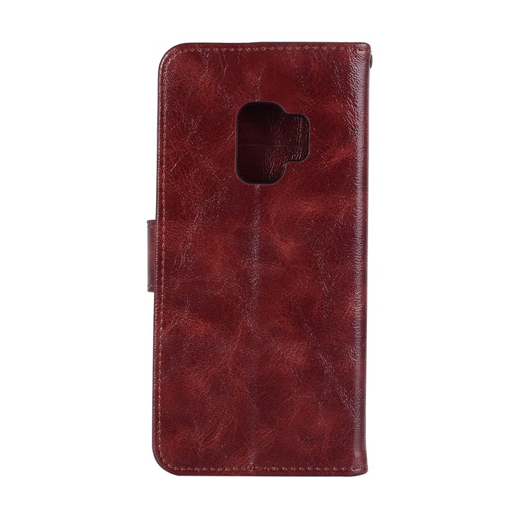 Premium Vintage PU Leather Stand Wallet Shell for Samsung Galaxy S9 SM-G960 - Wine Red-4