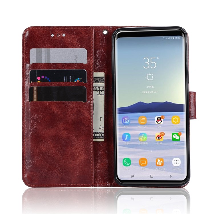 Premium Vintage PU Leather Stand Wallet Shell for Samsung Galaxy S9 SM-G960 - Wine Red-5