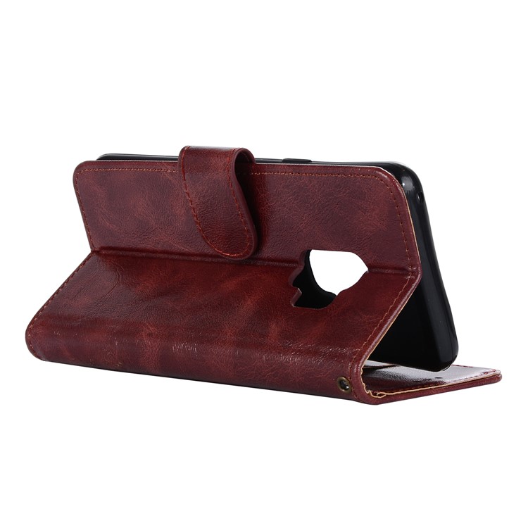 Premium Vintage PU Leather Stand Wallet Shell for Samsung Galaxy S9 SM-G960 - Wine Red-6