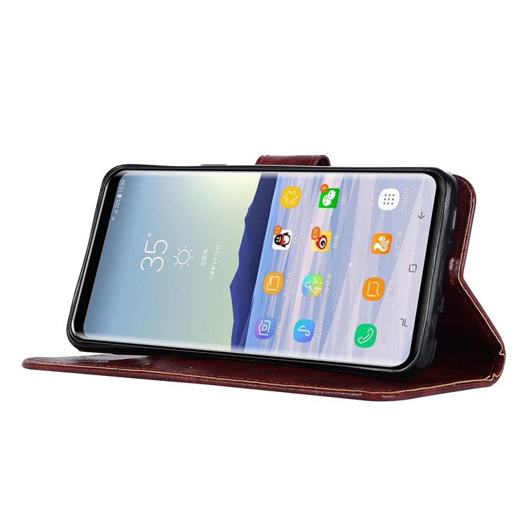 Premium Vintage PU Leather Stand Wallet Shell for Samsung Galaxy S9 SM-G960 - Wine Red-7