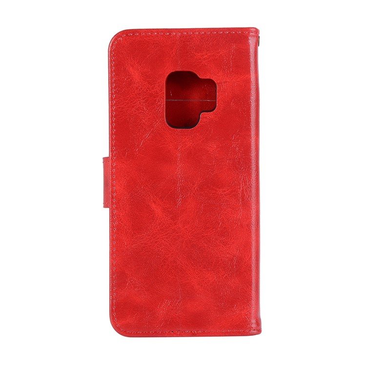 Premium Vintage PU Leather Stand Wallet Casing for Samsung Galaxy S9 SM-G960 - Red-4