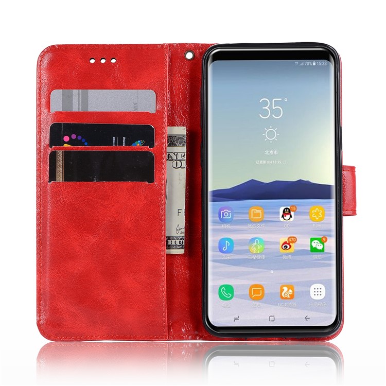 Premium Vintage PU Leather Stand Wallet Casing for Samsung Galaxy S9 SM-G960 - Red-5