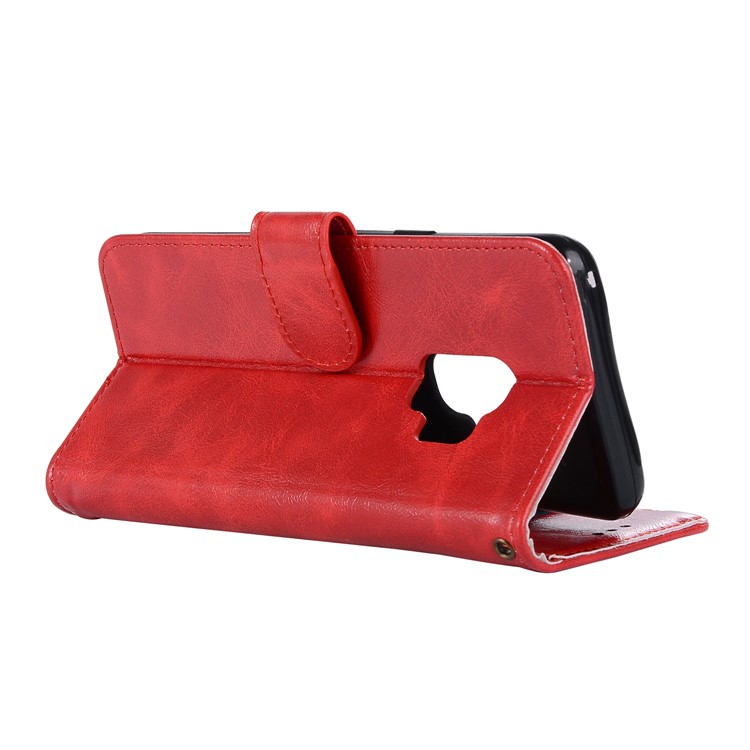 Premium Vintage PU Leather Stand Wallet Casing for Samsung Galaxy S9 SM-G960 - Red-6