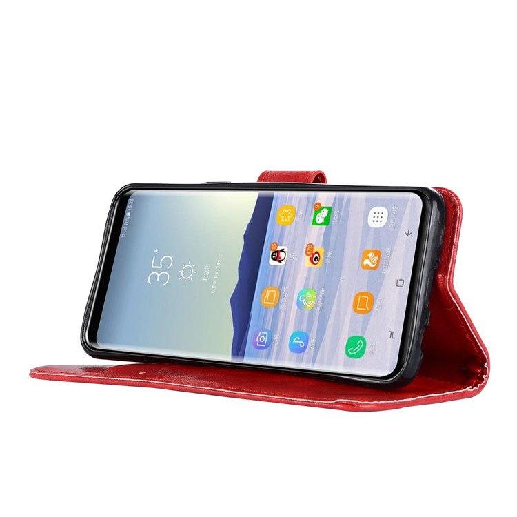 Premium Vintage PU Leather Stand Wallet Casing for Samsung Galaxy S9 SM-G960 - Red-7