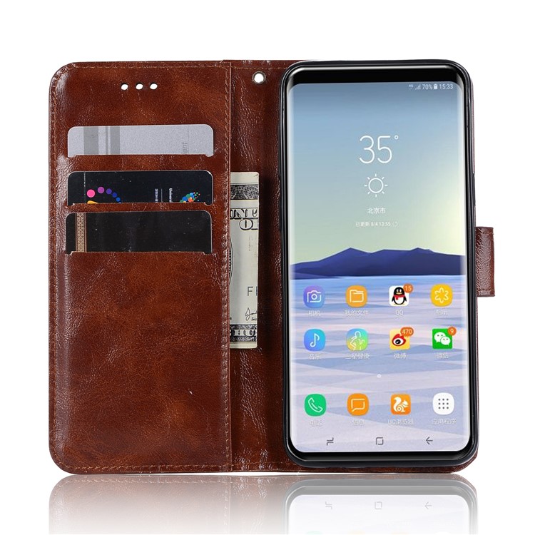 Premium Vintage PU Leather Stand Wallet Mobile Phone Case for Samsung Galaxy S9 SM-G960 - Coffee-5