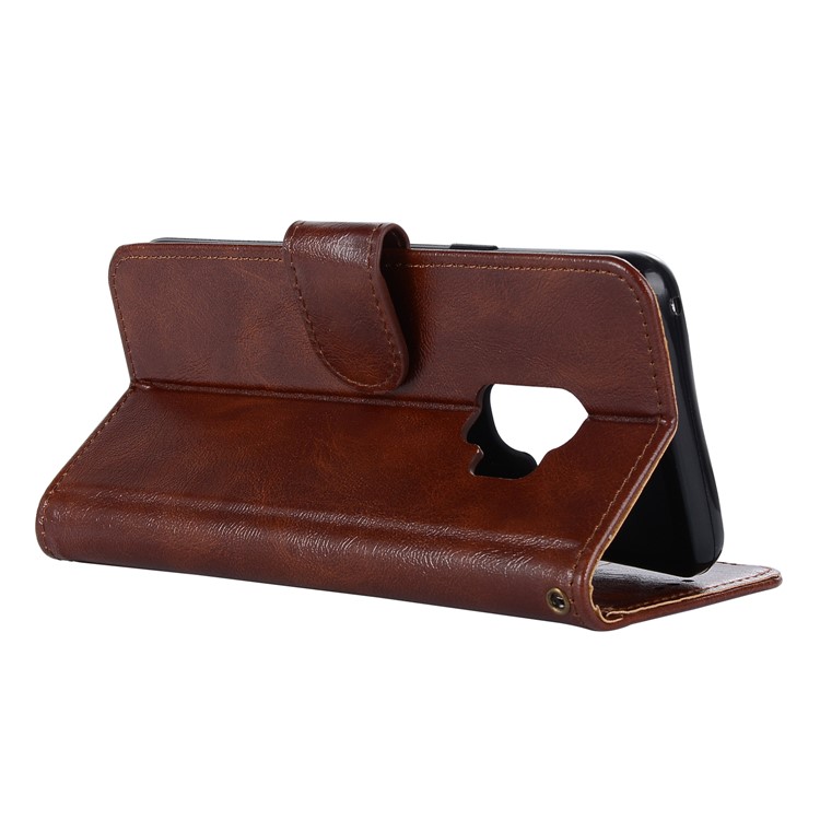 Premium Vintage PU Leather Stand Wallet Mobile Phone Case for Samsung Galaxy S9 SM-G960 - Coffee-6