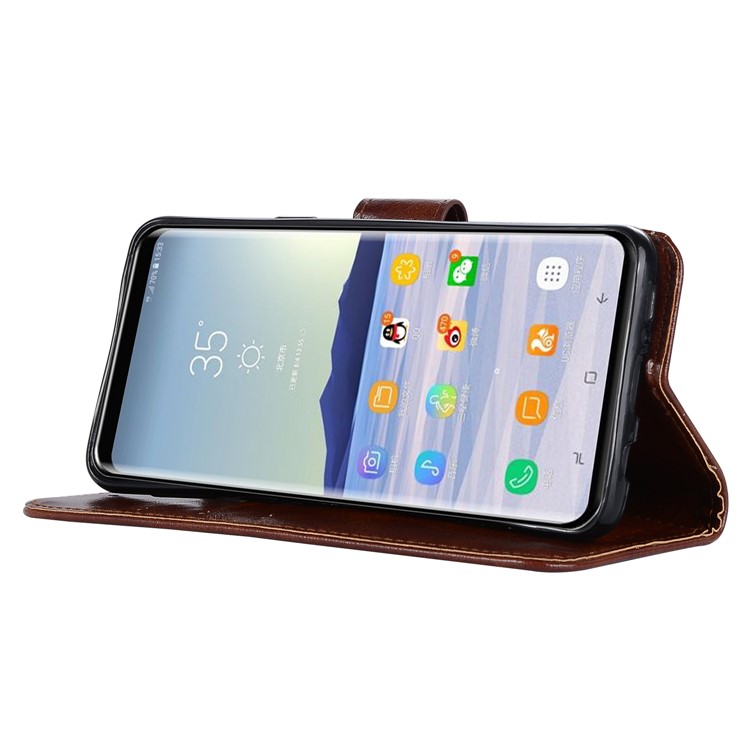 Premium Vintage PU Leather Stand Wallet Mobile Phone Case for Samsung Galaxy S9 SM-G960 - Coffee-7