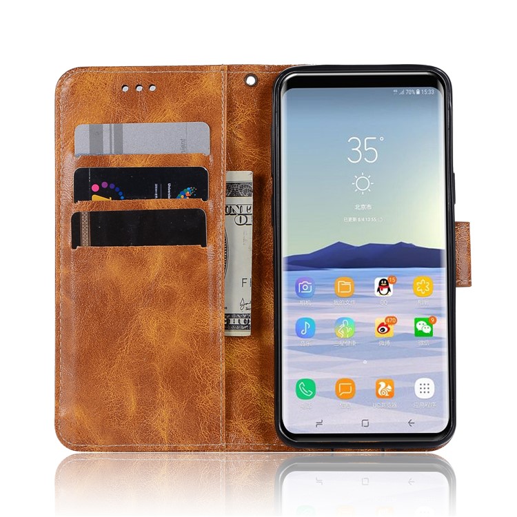 Premium Vintage PU Leather Stand Wallet Cell Phone Case for Samsung Galaxy S9 SM-G960 - Brown-5