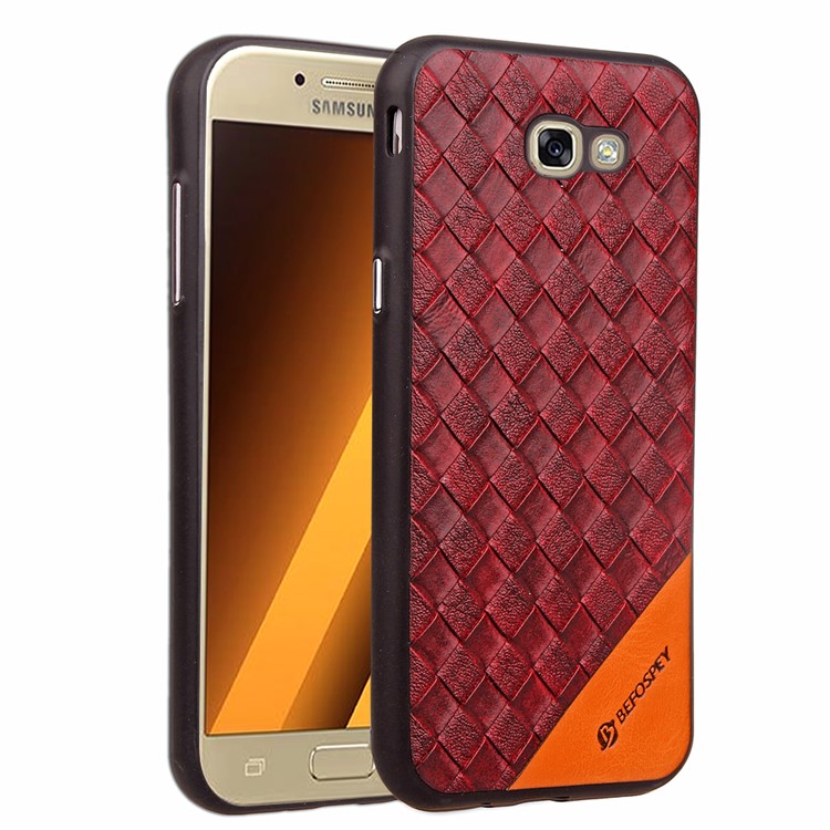 Matte Woven Texture Leather Coated TPU Cover for Samsung Galaxy A7 (2017) SM-A720 - Red-1