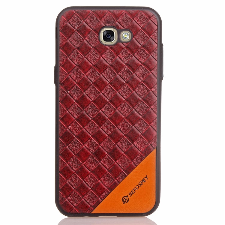 Matte Woven Texture Leather Coated TPU Cover for Samsung Galaxy A7 (2017) SM-A720 - Red-2