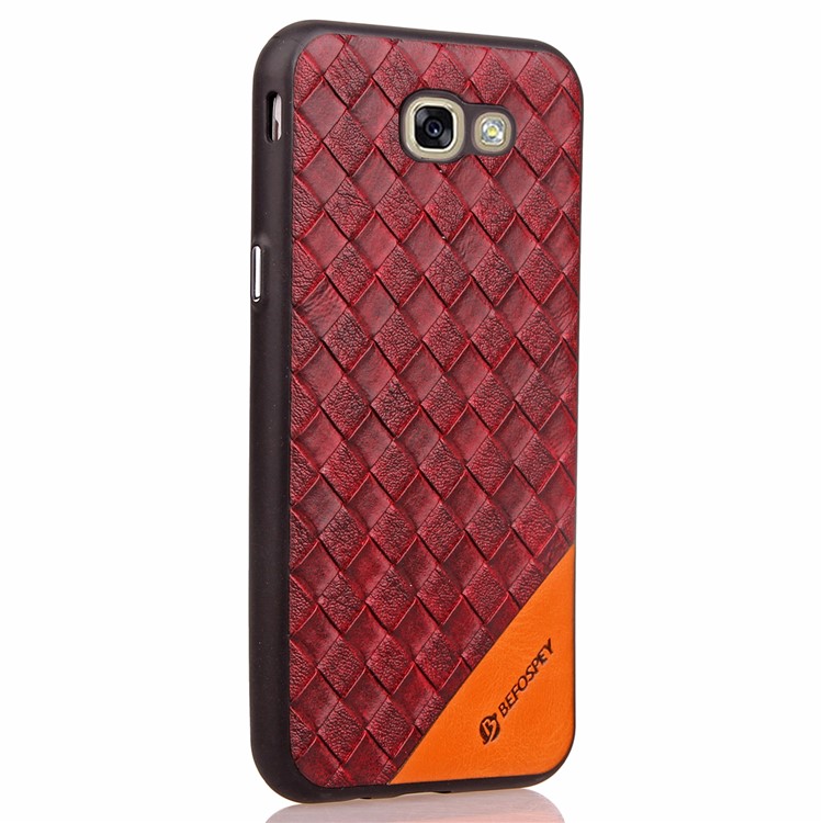 Matte Woven Texture Leather Coated TPU Cover for Samsung Galaxy A7 (2017) SM-A720 - Red-5