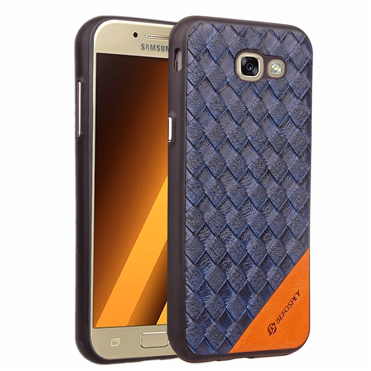 Matte Woven Texture Leather Coated TPU Shell for Samsung Galaxy A7 (2017) SM-A720 - Blue-1