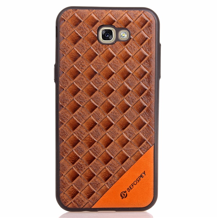 Matte Woven Texture Leather Coated TPU Casing for Samsung Galaxy A7 (2017) SM-A720 - Brown-2