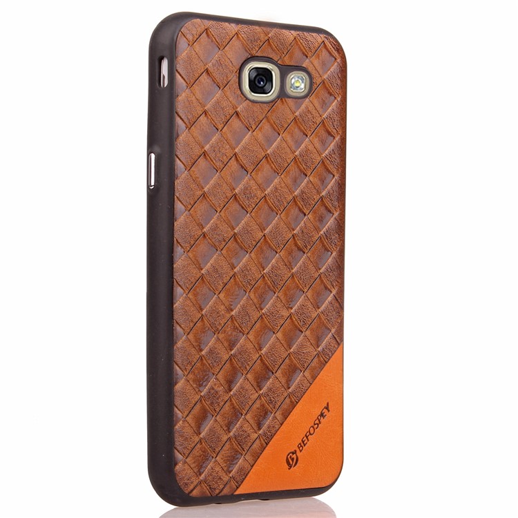 Matte Woven Texture Leather Coated TPU Casing for Samsung Galaxy A7 (2017) SM-A720 - Brown-5
