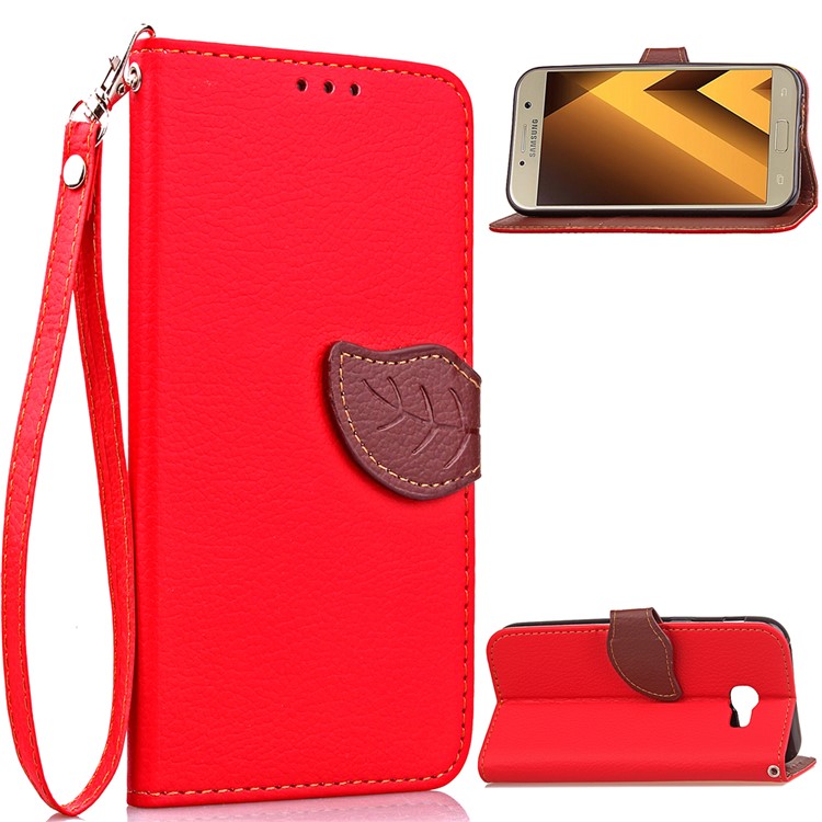 

Leaf Shape Magnetic Flap Leather Wallet Cover for Samsung Galaxy A3 (2017) - Red