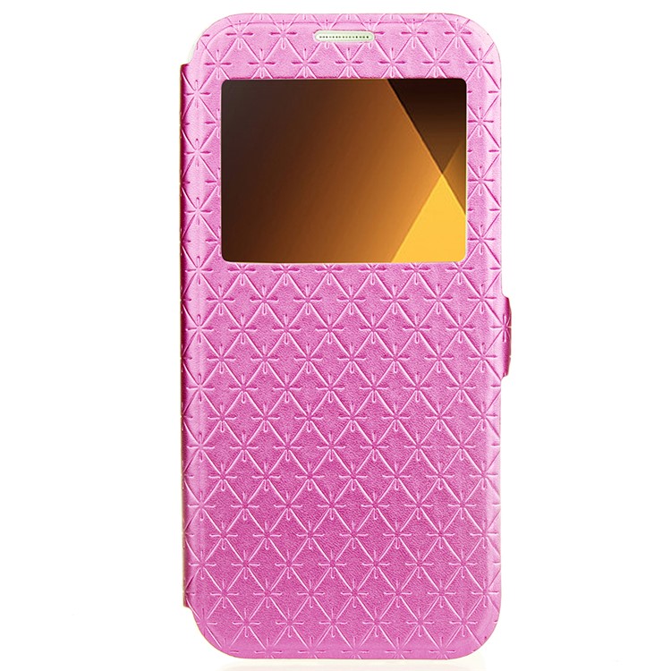 Rhombus View Window Leather Stand Cover for Samsung Galaxy A5 (2017) A520 - Rose-1