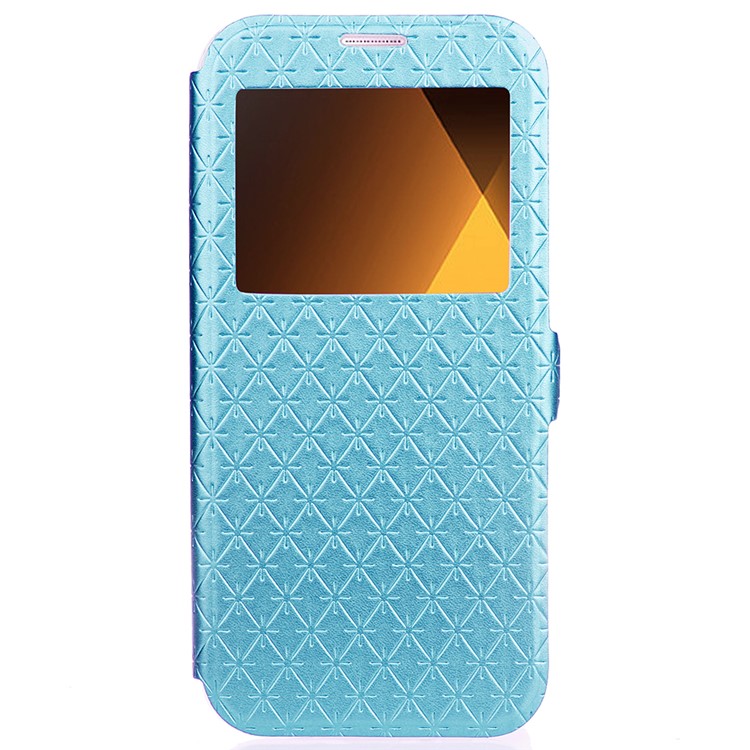 Rhombus View Window Leather Card Holder Phone Case for Samsung Galaxy A5 (2017) A520 - Blue-1