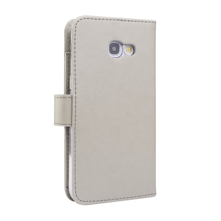 Imprint Butterfly Flowers Wallet Leather Stand Case with Strap for Samsung Galaxy A3 (2017) - Grey-2