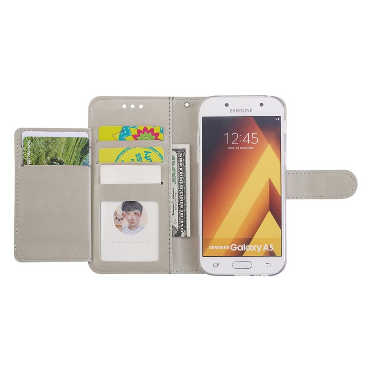 Imprint Butterfly Flowers Wallet Leather Stand Case with Strap for Samsung Galaxy A3 (2017) - Grey-3