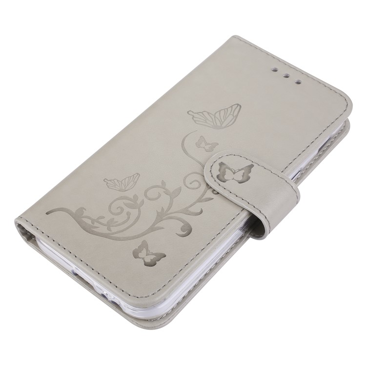Imprint Butterfly Flowers Wallet Leather Stand Case with Strap for Samsung Galaxy A3 (2017) - Grey-4