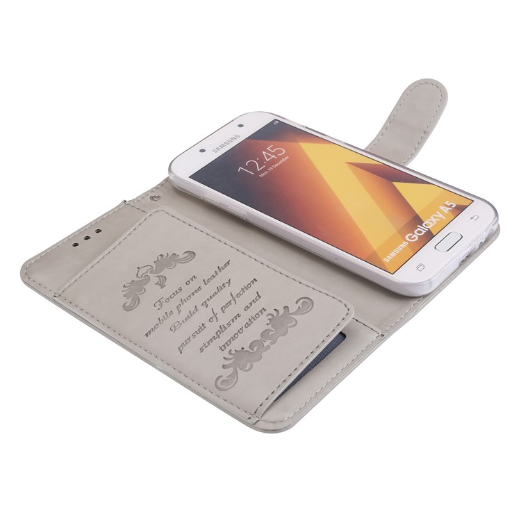 Imprint Butterfly Flowers Wallet Leather Stand Case with Strap for Samsung Galaxy A3 (2017) - Grey-5