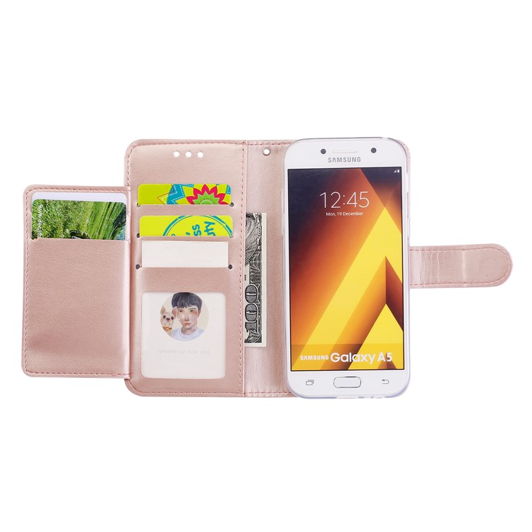 Imprint Butterfly Flowers Wallet Leather Stand Cover with Strap for Samsung Galaxy A3 (2017) - Rose Gold-3