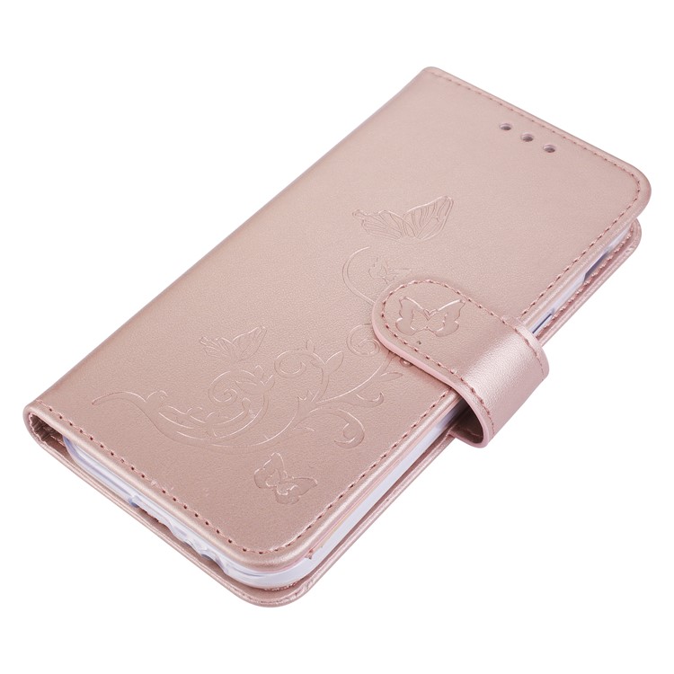 Imprint Butterfly Flowers Wallet Leather Stand Cover with Strap for Samsung Galaxy A3 (2017) - Rose Gold-4
