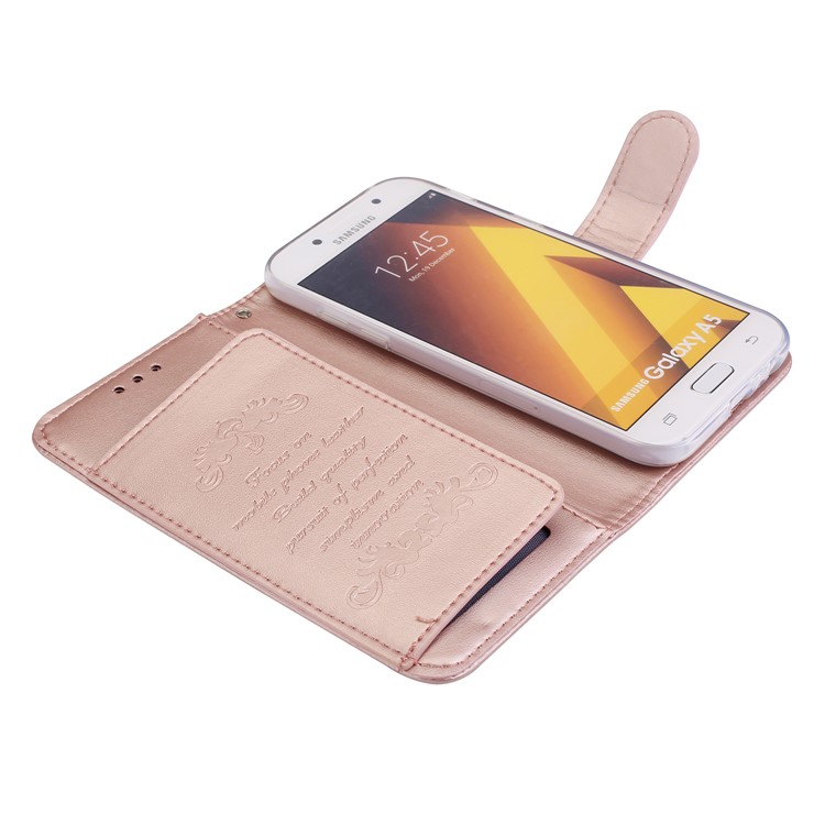 Imprint Butterfly Flowers Wallet Leather Stand Cover with Strap for Samsung Galaxy A3 (2017) - Rose Gold-5