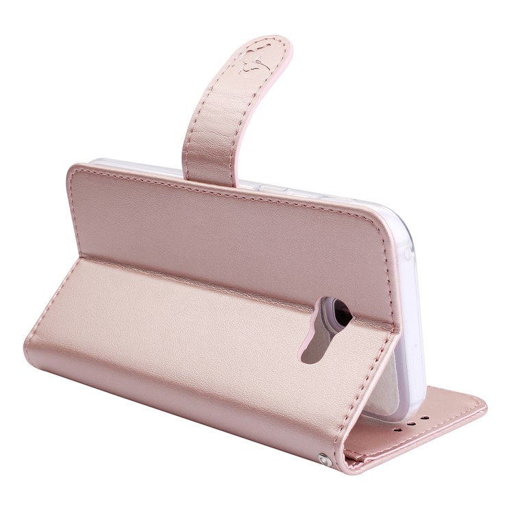 Imprint Butterfly Flowers Wallet Leather Stand Cover with Strap for Samsung Galaxy A3 (2017) - Rose Gold-7