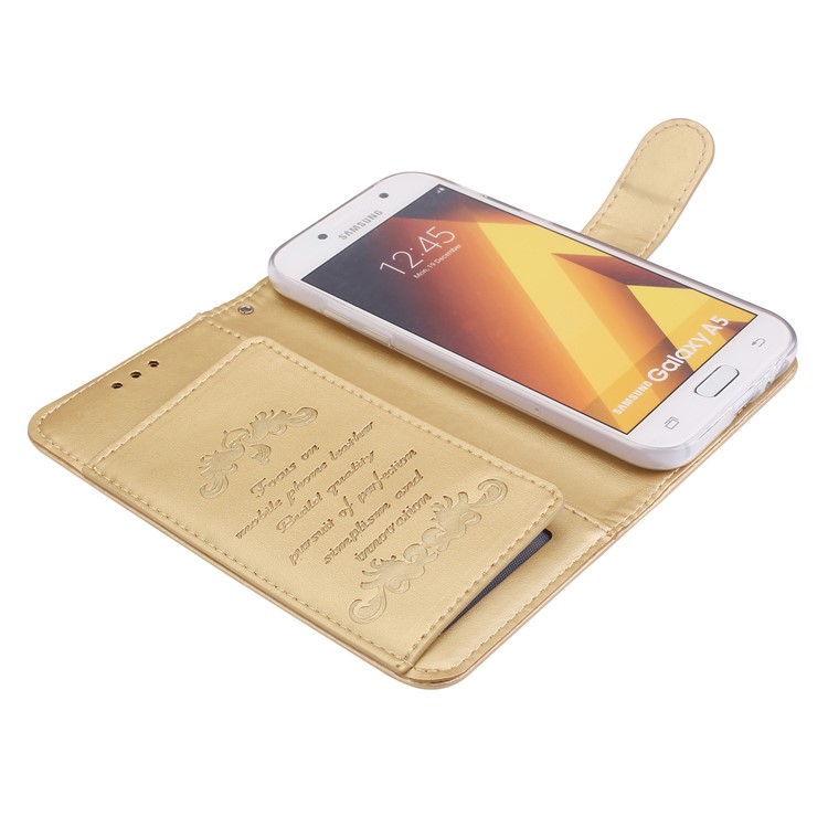 Imprint Butterfly Flowers Wallet Leather Stand Shell with Strap for Samsung Galaxy A3 (2017) - Gold-5