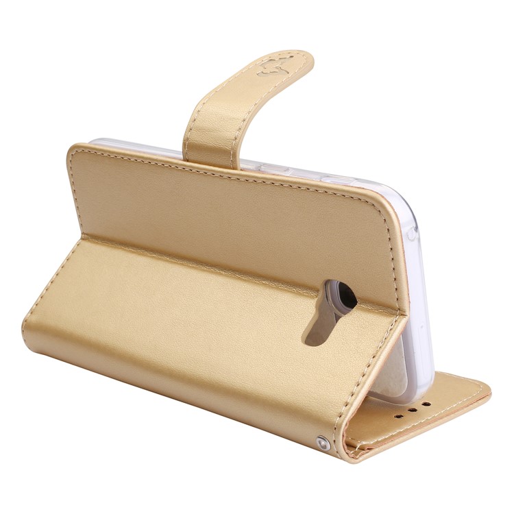 Imprint Butterfly Flowers Wallet Leather Stand Shell with Strap for Samsung Galaxy A3 (2017) - Gold-7