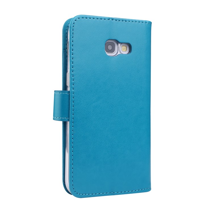 Imprint Butterfly Flowers Wallet Leather Stand Casing with Strap for Samsung Galaxy A5 (2017) SM-A520 - Blue-2