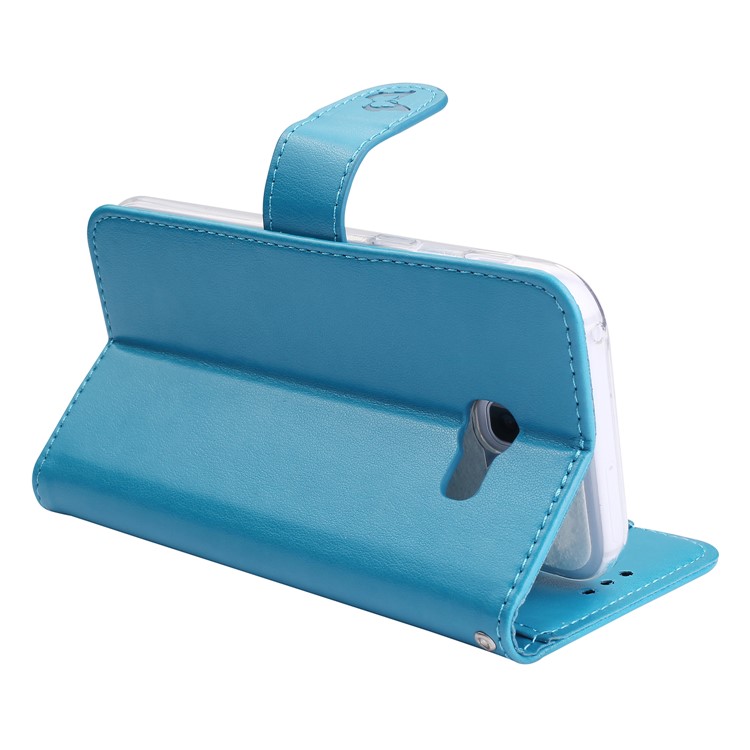 Imprint Butterfly Flowers Wallet Leather Stand Casing with Strap for Samsung Galaxy A5 (2017) SM-A520 - Blue-7
