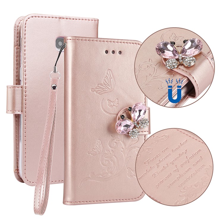Rhinestone Imprint Butterfly Flower Wallet Stand Leather Cover for Samsung Galaxy A5 (2017) SM-A520 - Rose Gold-1