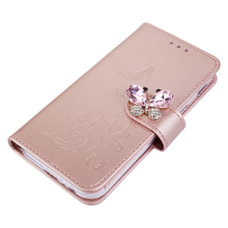 Rhinestone Imprint Butterfly Flower Wallet Stand Leather Cover for Samsung Galaxy A5 (2017) SM-A520 - Rose Gold-3