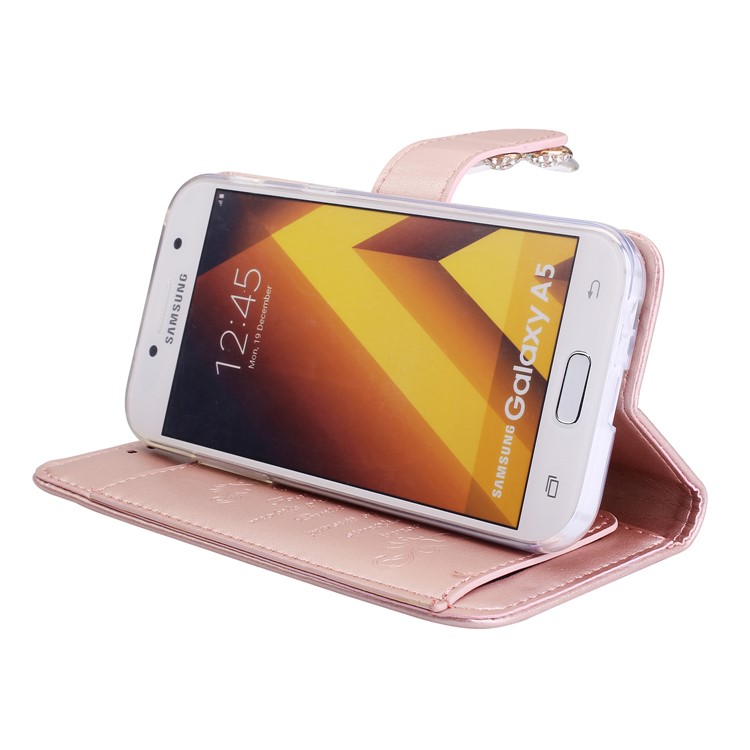 Rhinestone Imprint Butterfly Flower Wallet Stand Leather Cover for Samsung Galaxy A5 (2017) SM-A520 - Rose Gold-4