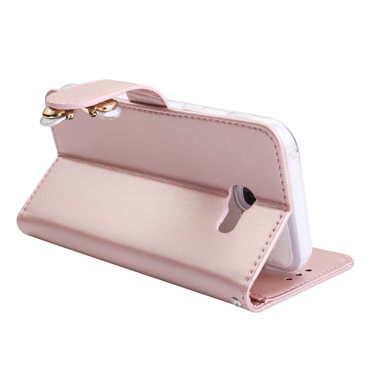Rhinestone Imprint Butterfly Flower Wallet Stand Leather Cover for Samsung Galaxy A5 (2017) SM-A520 - Rose Gold-5