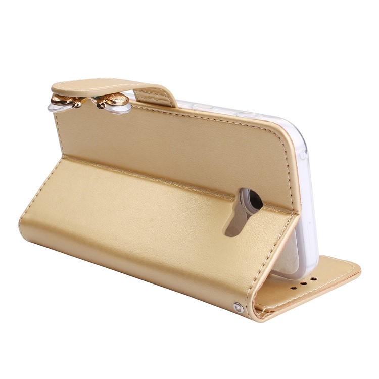 Rhinestone Imprint Butterfly Flower Wallet Stand Leather Shell for Samsung Galaxy A5 (2017) SM-A520 - Gold-5