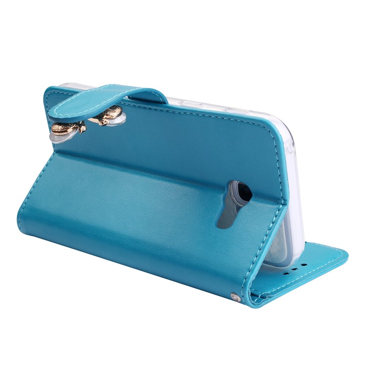 Rhinestone Imprint Butterfly Flower Wallet Stand Leather Casing for Samsung Galaxy A5 (2017) SM-A520 - Blue-5