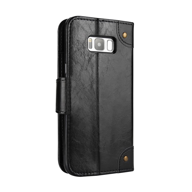 Oil Wax PU Leather Wallet Stand Case for Samsung Galaxy S8 G950 - Black-2
