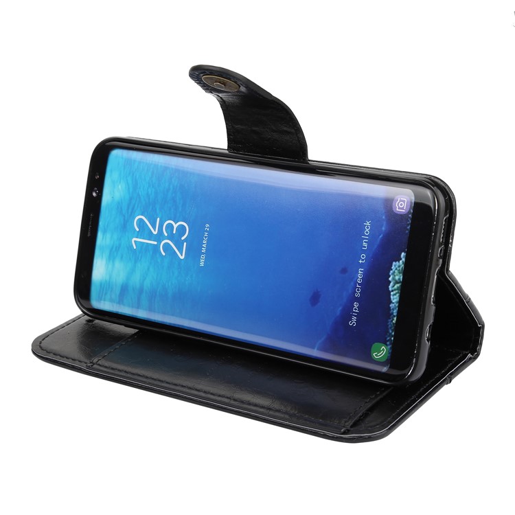 Oil Wax PU Leather Wallet Stand Case for Samsung Galaxy S8 G950 - Black-4
