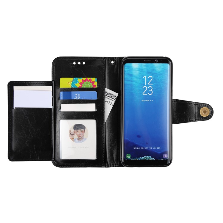Oil Wax PU Leather Wallet Stand Case for Samsung Galaxy S8 G950 - Black-7