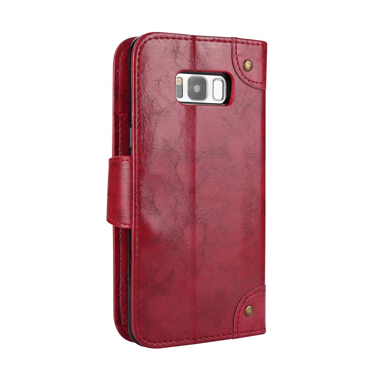 Oil Wax PU Leather Wallet Stand Phone Casing for Samsung Galaxy S8 G950 - Red-2