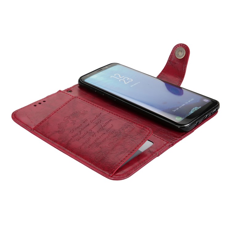 Oil Wax PU Leather Wallet Stand Phone Casing for Samsung Galaxy S8 G950 - Red-4