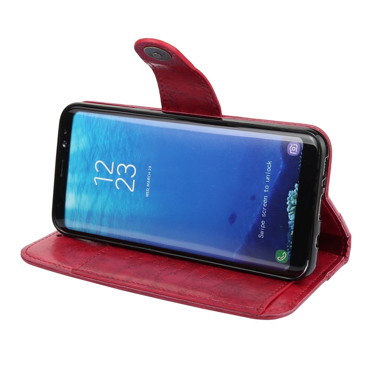 Oil Wax PU Leather Wallet Stand Phone Casing for Samsung Galaxy S8 G950 - Red-5